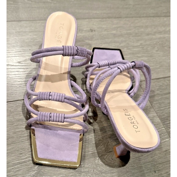 TORGEIS Medinilla‎ Faux Suede Strappy Sandals Heel Lavender Slip On Open Toe 7.5 - Picture 3 of 10